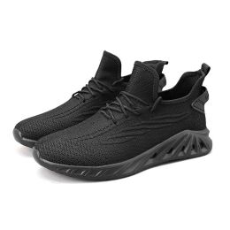 Male Mesh Breathable Walk Jogging Tennis Sneakers Indoor Fitness Non-slip Trainers Men Casual Comfortable Running Sports Shoes (Color: BLACK)