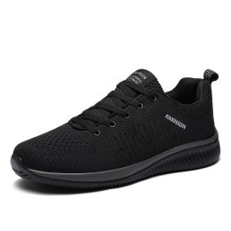 Outdoor Fitness Running Walking Trainers Men Casual Lightweight Lace-up Tenis Walking Sneakers Comfortable Breathable SportShoes (Color: BLACK)