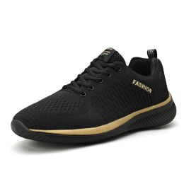 Outdoor Fitness Running Walking Trainers Men Casual Lightweight Lace-up Tenis Walking Sneakers Comfortable Breathable SportShoes (Color: Gold)