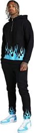 Men's Floral Men's 2 Pieces Tracksuits Running Jogging Athletic Casual Outfits Flame Suit Fitness Tracksuit Set (size: XL)