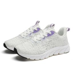 Women Girls 35-41 Casual Sneaker Breathable Mesh Summer Light Cozy Outdoor Running Sport Shoes Fitness Spring Autumn Comfortable (Color: white purple)