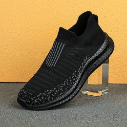 2022 Men Casual Fashion Leisure Loafers Comfortable Breathable Walking Tenis Sports Shoes Male Outdoor Jogging Fitness Sneakers (Color: BLACK)