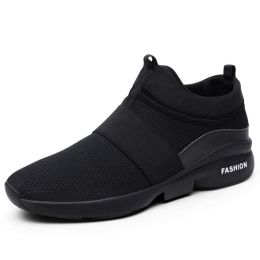 2022 Men Breathable Comfortable Rubber Walk Jogging Non-Slip Sports Shoes Male Running Slip-on Sneakers Outdoor Fitness Trainers (Color: BLACK)