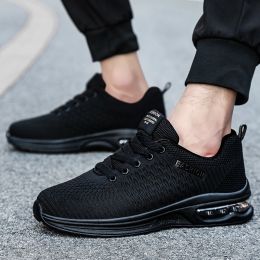 Men Casual Fitness Sneakers Gym Breathable Trainers Male Fashion Outdoor Comfortable Non-slip Basketball Sport Shoes Lightweight (Color: BLACK)