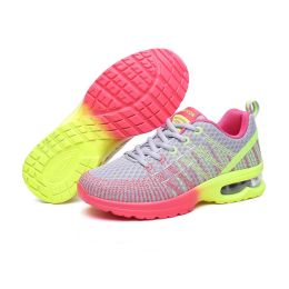 Casual Mesh Shoes Women Outdoor Breathable Soft Comfortable Fashion Jogging Fitness Running Colorful Air Cushion Sneakers Female (Color: GRAY)