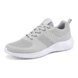 Men Walking Sports Shoes Lightweight Breathable Sneakers Male Knitting Outdoor Running Footwear Fashion Fitness Jogging Trainers (Color: GRAY)