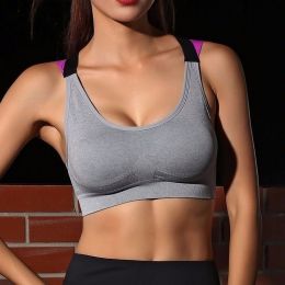 Fitness Yoga Push Up Sports Bra for Womens Gym Running Padded Tank Top Athletic Vest Underwear Shockproof Strappy Sport Bra Top (Color: GRAY)