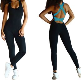 Women  Sports YOGA Workout Gym Fitness Jumpsuit (Color: Blue)