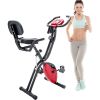 Folding Exercise Bike; Fitness Upright and Recumbent X-Bike with 10-Level Adjustable Resistance; Arm Bands and Backrest